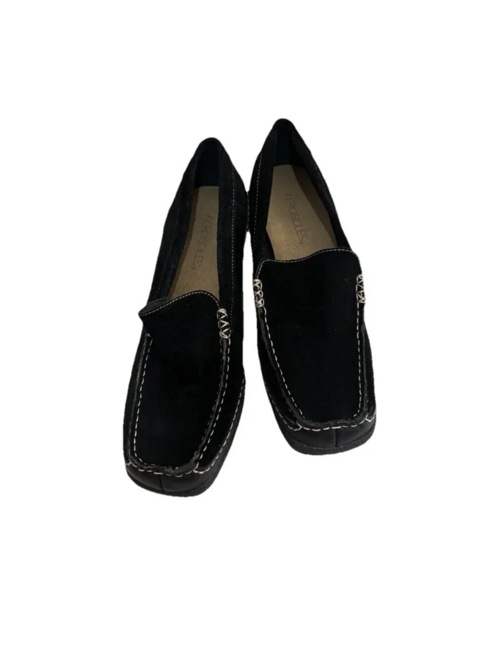 Aerosoles Leather Upper Suede Black Wedge Loafer Shoes Women 8.5 M Witchy Gothic